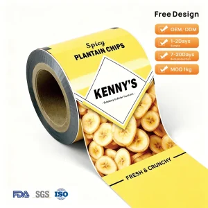 Banana Chips Packaging Film Roll Custom Printed MOQ 1 Roll Digital Printing Laminated Plastic Film for Dried Fruit Snacks