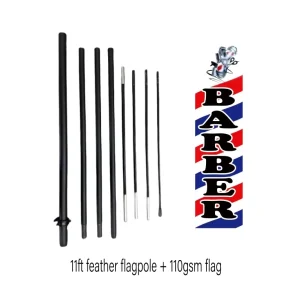 Barber Shop Barberia 11ft Beach Flag Wing Straight Feather Beach Flagpole Rectangular Flying Promotion Flagbanners