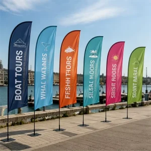 Beach Pennant Feather Double Sided Custom Logo Waterproof Durable Aluminum Alloy Outdoor Advertising Flying Polyester