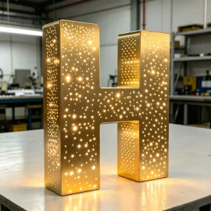 Bespoke Starry Sky Pattern LED Lighted Letters Custom 3D Perforated Metal Signage for Corporate Logo Wall Office Display