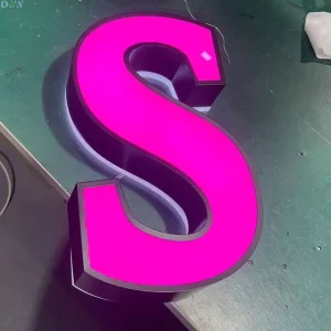 Big LED Light Sign with Smooth Metal Alphabet Letters Front in Pink Light and Back in White Light for Decorative Signage