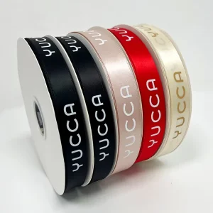 Black Color Double Face Satin Ribbon 25mm Custom Ribbon Logo Printed Silk Screen Printing 100% Polyester High