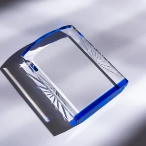 Blue Base Crystal Arch Award Modern K9 Glass Trophy with Diamond Cut for Corporate Achievement & Best Partner