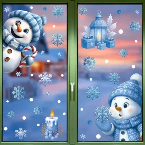 Blue Christmas Static Cling Glass Stickers Reusable DIY Art Decor Stickers for Christmas Party Decor