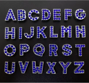 Blue Crystal 8mm Hole Slide Letters Charms Alphabet A Z Fit 8mm Bracelet Collar Key Chain Belt DIY Jewelry For Women Kids Gift