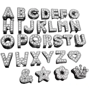Blues RTS Fashion Jewelry Crystal Rhinestone 8mm 10mm DIY Letter Slider Charms for Bracelet Keychain Making