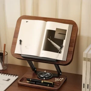 Book Stand for Reading Book Holder 360° Rotating Base with Pen Slot Foldable Reading Display Stand with Elastic Page Clips