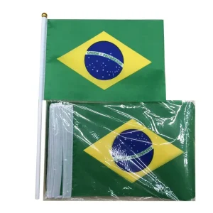 Brazil Cheering Flag Brazil Flag on Stick Hand Waving Flag