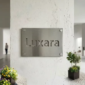 Brushed Surface Metal Nameplate Engraved Black Logo Steel Plaque Custom Made Stainless Steel Logo Plate