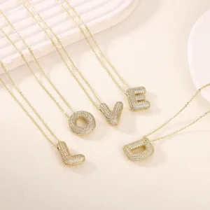 Bubble Letter Necklace Gold Letter Necklace Crystal Diamond Letter Necklace Initial Bubble Pendant Fashion Zircon Jewelry Gift