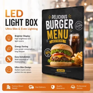 Bulk Supply Rectangle Aluminum Alloy Tempered Glass Pull Slide LED Slim Light Box Custom Dimension Mall Shop Backlit Illuminated