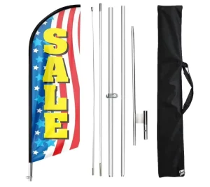 Business Sign Flagpole Kit with Pennant Style Garage Sale Advertising Yard Banner Polyester Material Waterproof Durable