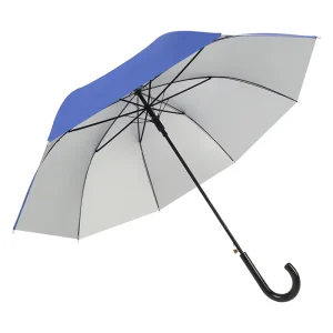Business Straight Rod Curved Handle Silver Coated Sun Protection Parasol Customized Advertising Umbrellas for Business