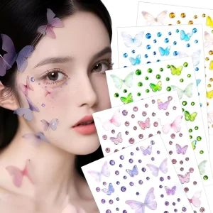 Butterfly Face Gem Stickers for Crafts Glitter 3D Stickers Scrapbooking Face Gems for Women Self Adhesive Rhinestones Sticker