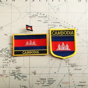 CAMBODIA National Flag Embroidery Patches Badge Shield and Square Shape Pin One Set on the Cloth Armband Backpack Decoration