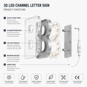 CNC Polished Full Acrylic Mini LED Light Up Channel Letters Custom Font Logo Design for Office Reception Corporate Indoor Sign