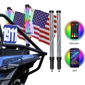 COB Chasing 2ft 12V LED Whip Lights Tire Aluminum PC RZR Road ATV Spring Base 2 Fatty Free Logo APP Remote Signal Part