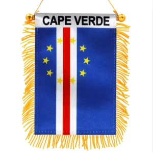 Cape Verde Hanging Flag Mini Small World Soccer Car Window Banner Mirror with Suction Cup Golden Fringed Double Sided Flag
