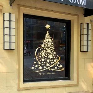 Cartoon Christmas Tree Waterproof Custom Shape Electrostatic Glass Window Stickers & Decals
