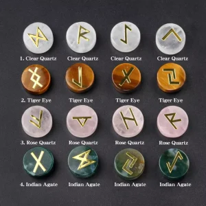 Carved Natural Crystal Runes Alphabet Set 25pcs Pack Nordic Germanic Chakra Amethyst Rune for Fengshui