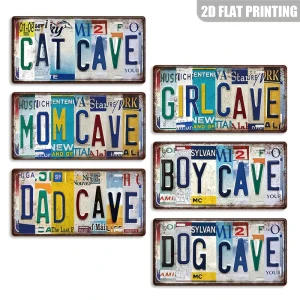 Cave Theme Letter Spliced Long Flat Metal Sign 2D Printing Multi State License Plate Collage Wall Decor for Garage Man Cave