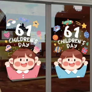 Children’s Day On June 1st Window Clings Static Window Stickers For Glass Double side Reusable Home Decoration Removable Decals