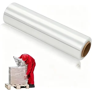 China Packing Materials PE Wrapping Film 100% Stretch Rate High Strength Cold Pallets Laminating Stretch Hood Film