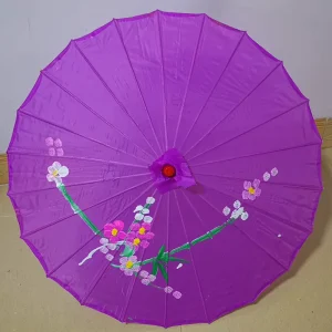 Chinese Romantic Folding Craft Umbrella Straight Design Bamboo Wood Handle Embroidery Fabric Wedding Parasol
