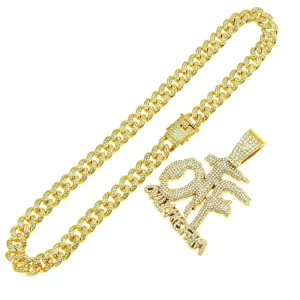 Christian Cross Pendant Necklace 18K Gold Plated Link Chain Hip Hop Gift for Children and Men