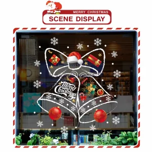 Christmas Bell Holiday Decorations Static Cling PVC Glass Stickers Mall Window Floral Scene Decals Cross Border Christmas Items
