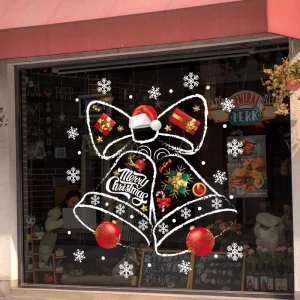Christmas Custom Static Glass Stickers Christmas Bells Shopping Mall Windows Flower Atmosphere Stickers