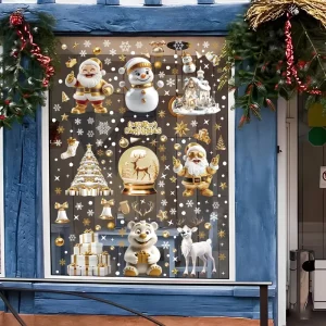 Christmas Glass Window Decals Removable Waterproof Static Cling Sticker White Reindeer Snowman Eco Friendly PVC Door Wall Decor