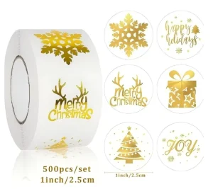 Christmas Gold Foil Rolled Packaging Sealing Sticker Thank You Handmade Craft Decoration Self-adhesive Label