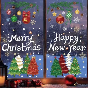 Christmas New Year Window Decoration Static Sticker Pinecone Christmas Ball Hanging Ball Glass Sticker Wall Decal