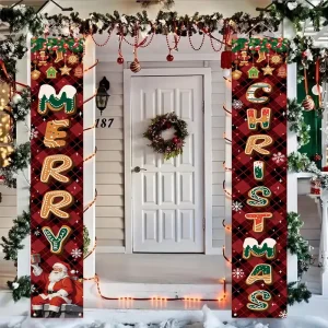 Christmas Porch Decor Pennant Banner Front Door Hanging Ornament Polyester Fabric Customizable Digital Printing Indoor Outdoor