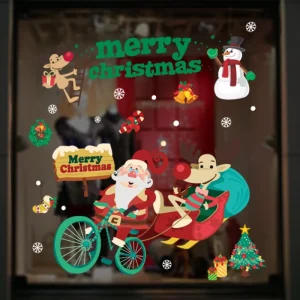 Christmas Static Cling Stickers PVC Material Cartoon Merry Christmas Stickers Decorations Glass Decals Window Displays Stickers