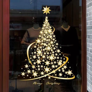 Christmas Tree Window Clings Stickers Christmas on Window DIY Static Wall Window Door Mural Showcase Decal Sticker for Glass