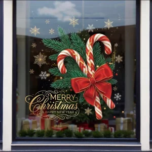 Christmas Window Decal Set Snowflake Christmas Candy Fir Electrostatic Stickers Adhesive Free Home Glass Window Decorations