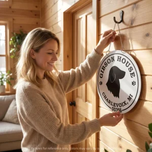 Circular Stainless Steel Plate Baked Paint UV Process Prompt Board Advertising Logo Metal Chain Hanging Customization