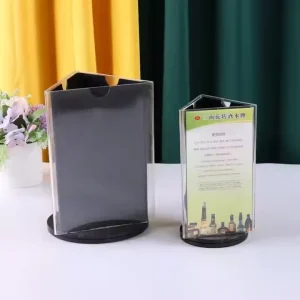 Classic Rotating Desktop Clear Acrylic Triangle Table Stand Menu Holder 3 Sides Sign Holders Display Stand Custom Logo