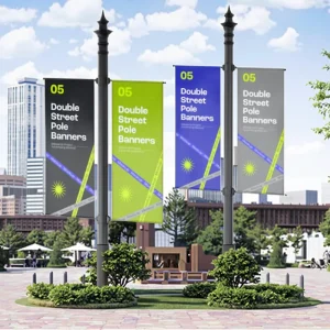 Classic Weather-Resistant Outdoor Street Pole Flag Aluminum Pole Pocket Polyester Vinyl Material Promotional Banner