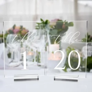 Clear Acrylic Table Numbers with Stand Custom Calligraphy Table Sign Wedding Banquet Reception Table Center Decor Place Card