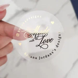 Clear Print Transparent Label Gold Foil Logo Clear Round Water Adhesive Seal Label Sticker Roll