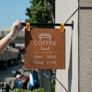 Coffee Shop Outdoor Rust Sign Double sided Advertisement Hanging On The Side Customized Door Number Advertisement