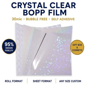 Cold Laminating Film 30mic BOPP Self Adhesive Bubble Free Crystal Clear For Gift Box Cosmetic Packaging