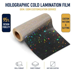 Cold Laminating Film Roll 50mic Holographic Rainbow Broken Glass Pattern For Label Print OEM Custom Logo