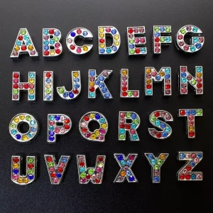 Colorful Crystal 8mm Hole Slide Letters Charms Alphabet A ZFit 8mm Bracelet Collar Key Chain DIY Jewelry For Women Kids Gift