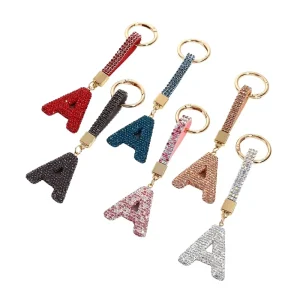 Colorful Crystal DIY English Letter Keychain Car Keyrings Full Diamond Rhinestone Letter A Keychain