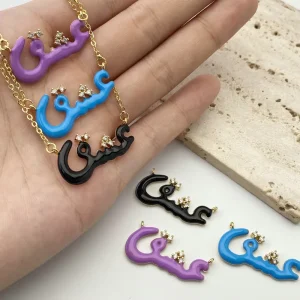 Colorful Enamel Arabic Love Letter Necklace Charm Diamond Crystal Pendant Necklace Jewelry Women