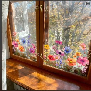 Colorful Flowers Static Window Stickers Double Sided Visible Glass Decorative Stickers Removable Pvc Glass Decals